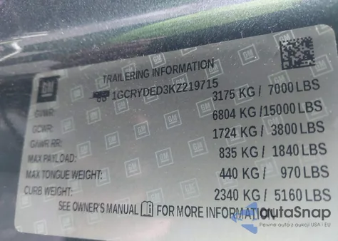 2019 Chevrolet Silverado 1500 Lt из США, поврежденный, VIN 1GCRYDED3KZ219715